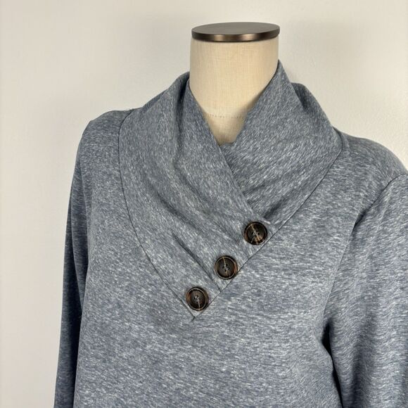 Soft Surroundings Brinley Cowl Button Collar Blue Heathered Sweater Womens Large - Picture 4 of 8